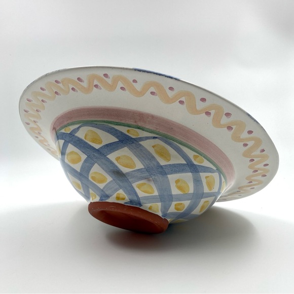 Mackenzie-Childs VTG 12” Bowl Aaslmeer with Tulips & Geometric CrisscrossPattern - Picture 2 of 7